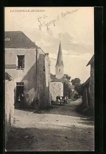 AK La Chapelle-au-Grain, Strassenpartie mit Kirche