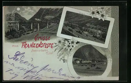 Lithographie Franzensfeste, Totalansicht mit Bahnhof