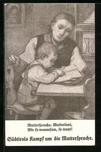 Künstler-AK Muttersprache, Mutterlaut, wie so wonnesam, so traut!, Kampf um die Österr. Sprachpolitik