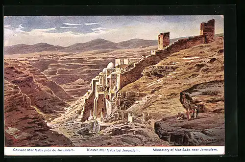 Künstler-AK Friedrich Perlberg: Jerusalem, Kloster Mar Saba