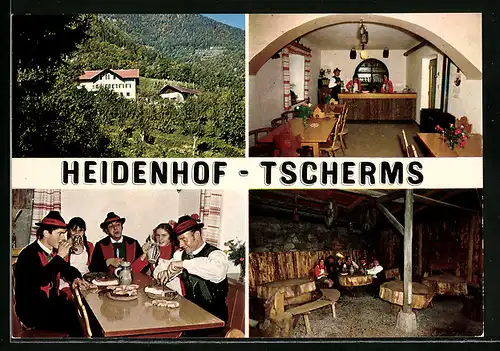 AK Tscherms, vier Ansichten vom Buschenschank Heidenhof