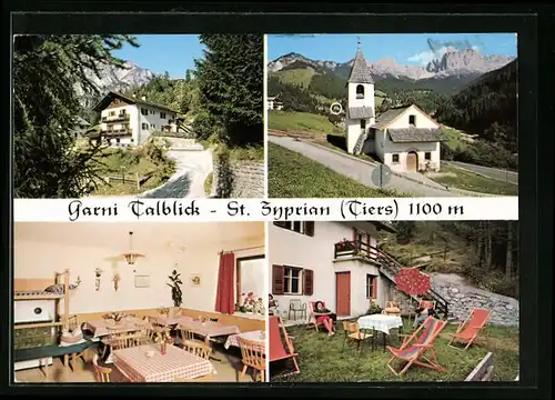 AK St. Zyprian, Garni Talblick in drei Ansichten und die Kirche