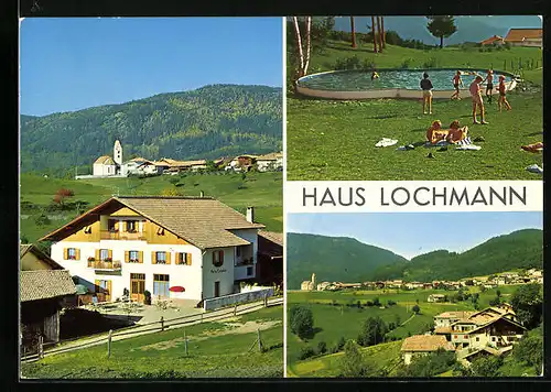 AK Altrei, Haus Lochmann mit Schwimmbad und Ortsansicht