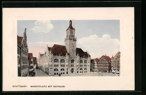 AK Stuttgart, Marktplatz mit Rathaus