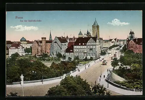 AK Posen, Strassenbahn auf der Schlossbrücke