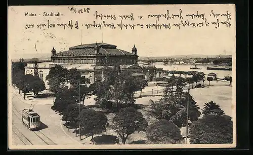 AK Mainz, Strassenbahn an der Stadthalle