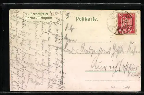 Künstler-AK Berncastel, Gasthaus Berncasteler Doctor Weinstube, Innenansicht, Hof