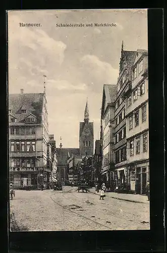 AK Hannover, Schmiedestrasse und Marktkirche