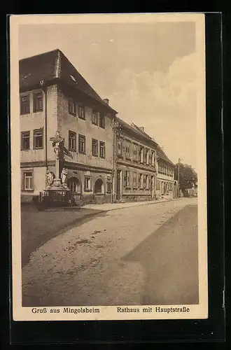 AK Mingolsheim, Rathaus mit Hauptstrasse