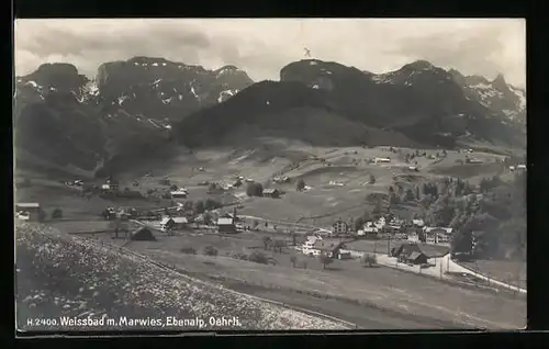 AK Weissbad, Ortsansicht mit Marwies und Ebenalp