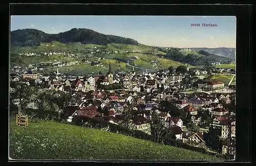 AK Herisau, Ortsansicht mit Kirche