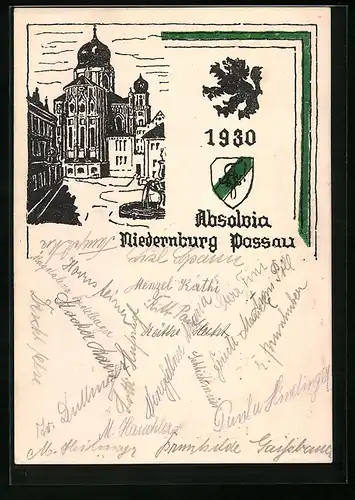Künstler-AK Passau, Absolvia der Studenten des Klosters Niedernburg, 1930
