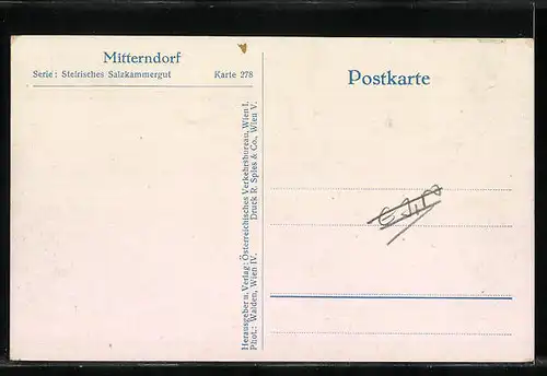 AK Mitterndorf, Häuser im Stadtkern mit Kirche