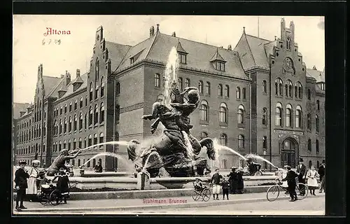 AK Hamburg, Altona, Menschen vor dem Stuhlmann Brunnen