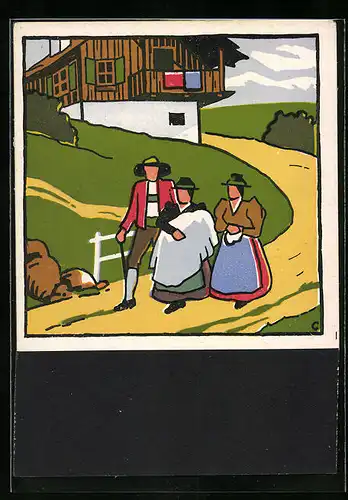 Künstler-AK Carl Camus: Tiroler Bauernleben, Spaziergang