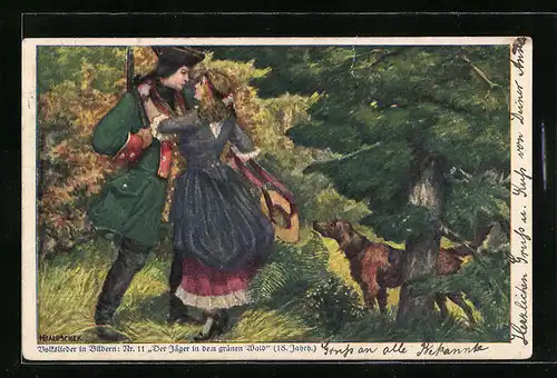 Künstler-AK Hans Baluschek: Jäger mit eleganter Dame im Wald