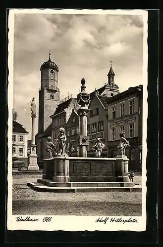 AK Weilheim i. Obb., platz mit Brunnen