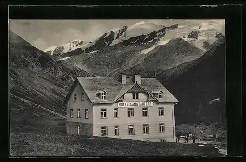 AK Langtaufers, Hotel Langtaufers gegen Langtauferer-Ferner, Bärenkopf und Weisskugl