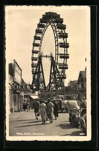 AK Wien, Riesenrad im Prater von der Strasse aus gesehen