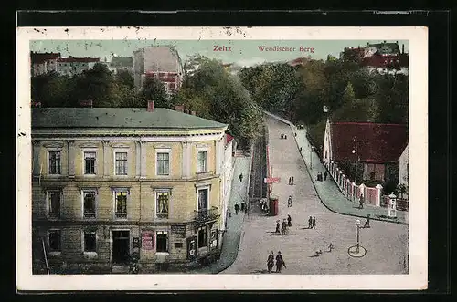 AK Zeitz, Strassenpartie Wendischer Berg mit Gasthaus