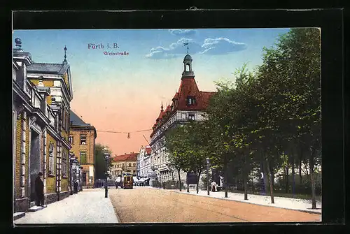 AK Fürth i. B., Weinstrasse mit Strassenbahn