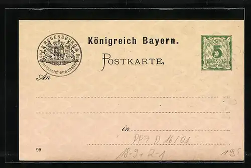 AK Ganzsache Bayern PP7D16 /01: Regensburg, 1. Internationale Postwertzeichen-Ausstellung