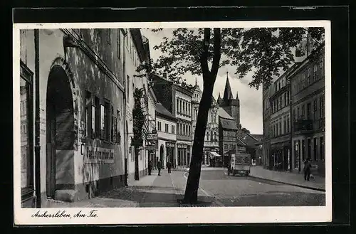 AK Aschersleben, Strasse am Tie mit Gasthof zum grünen Baum