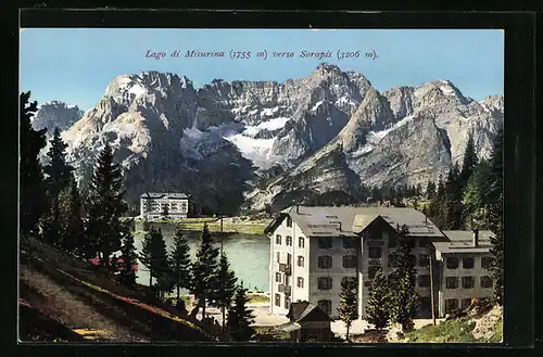 AK Misurina, Idylle am Misurina-See mit Hotel und Sorapis