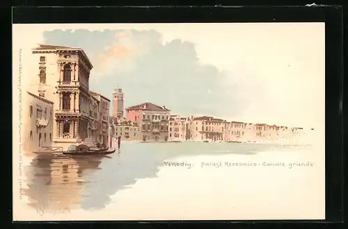 Künstler-AK Venedig, Palast Rezzonico, Canale Grande