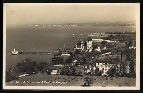 AK Lochau, Palasthotel Lochau, Strand, Blick nach Bregenz