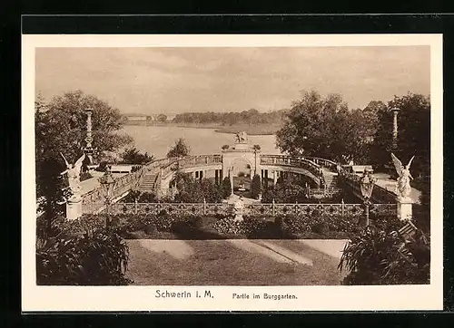 AK Schwerin, Burggarten aus der Vogelschau