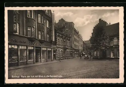 AK Bottrop, Platz der SA und Blick in die Hansastrasse mit Geschäften