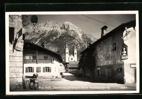 AK Telfs, Ortsansicht mit Hohe Munde