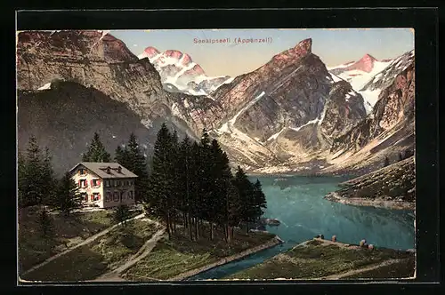 AK Seealpsee, Gasthaus, See und Bergpanorama