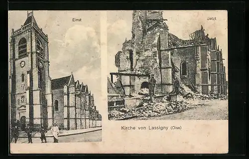 AK Lassigny, Kirche einst und jetzt