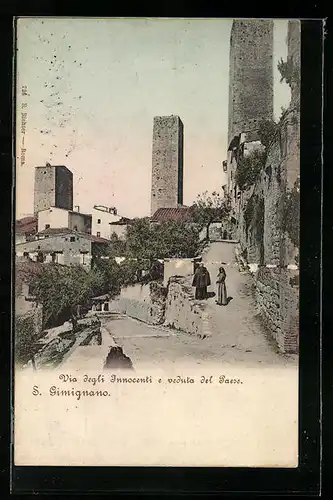 AK S. Gimignano, Via degli Innocenti e veduta del Paese