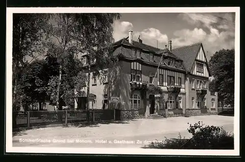 Fotografie Brück & Sohn Meissen, Ansicht Grund bei Mohorn, Partie am Gasthaus zu den Linden