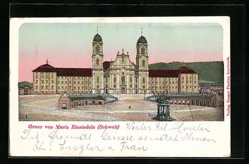 Künstler-AK Einsiedeln, Kloster Maria Einsiedeln mit Goldfenstern