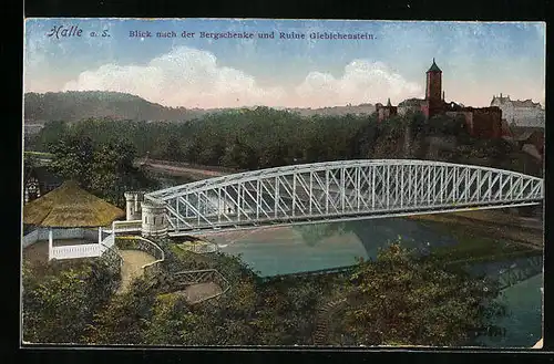 AK Halle a. S., Blick nach der Bergschenke und Ruine Giebichenstein