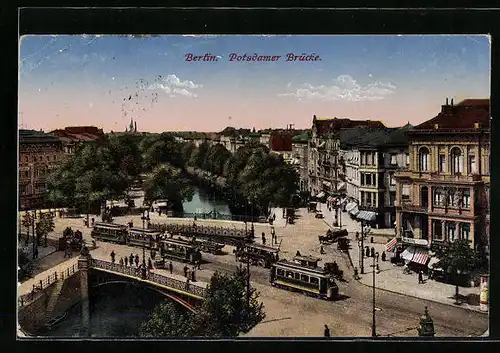 AK Berlin-Tiergarten, Strassenpartie mit Potsdamerbrücke und Strassenbahnen