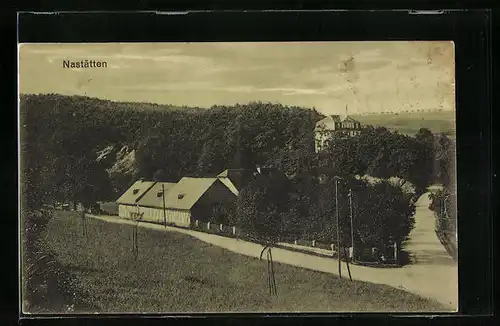 AK Nastätten, Weggabelung mit Blick zum Landschloss