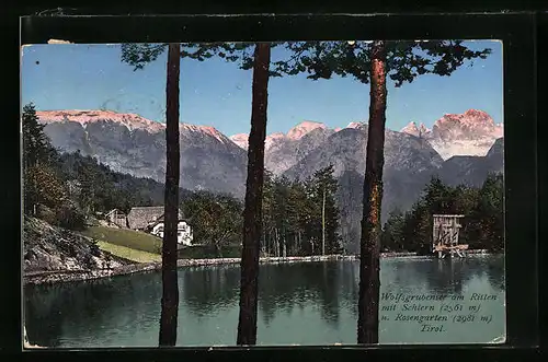 AK Ritten bei Bozen, Wolfsgrubensee mit Schlern und Rosengarten