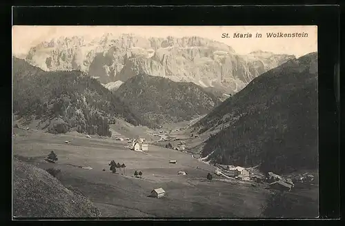 AK St. Maria in Wolkenstein, Totale mit Gebirgswand