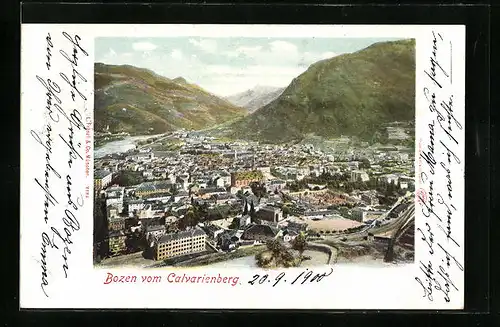 AK Bozen, Stadtansicht vom Calvarienberg