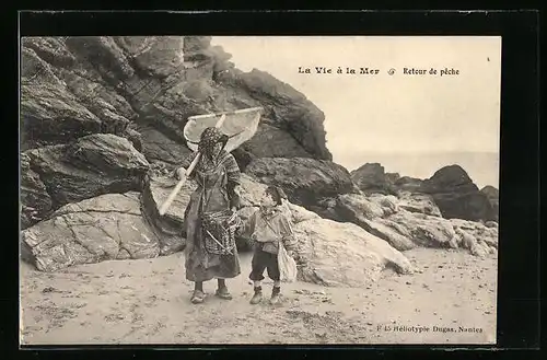 AK La vie a la mer, Retour de peche, Muschelfischerin