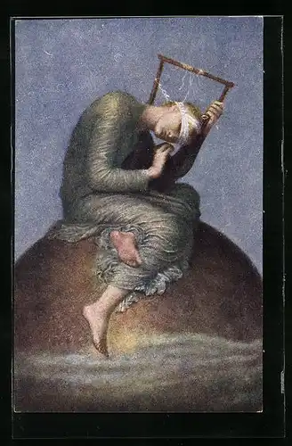 Künstler-AK sign. G. F. Watts: Die Hoffnung, Frau mit einer Harfe