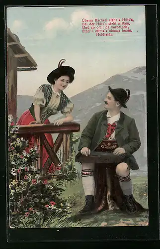 AK Paar in Tracht mit Zither