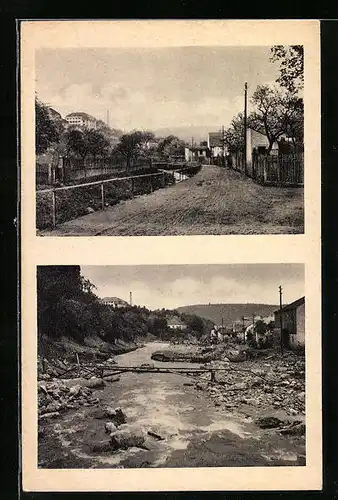 AK Bad Gottleuba, Die Wasserstrasse im Hochwasser