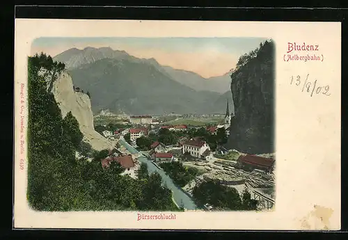 AK Bludenz, Blick auf die Bürserschlucht, Ortsansicht