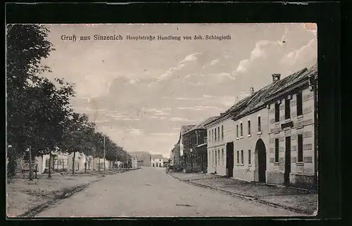 AK Sinzenich, Partie in der Hauptstrasse mit Handlung Joh. Schlagloth